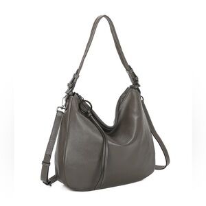 Elegant Gray Leather Hobo Bag, Leather, brand new